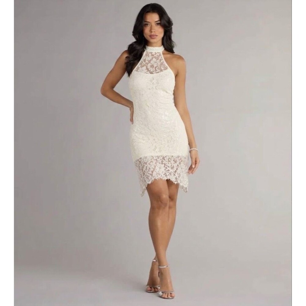 Oioninos Women’s white Lace Lined Short Sleeve Dress Size Large